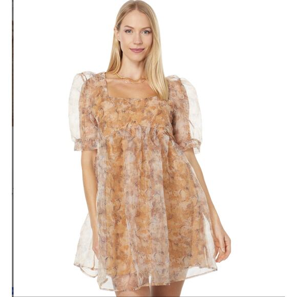 En Saison La Raque Mini Dress Marigold Multi Puff Sleeve Babydoll Size M - Picture 11 of 13